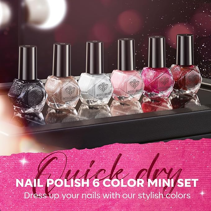 modelones Cat Eye Nail Polish Set, 6 Colors Magnet Dark Red Black Pink Shimmer Glitter Quick Dry Nail Polish Set Bulk Manicure Diy Nail Art Salon Home Gift for Women Girl