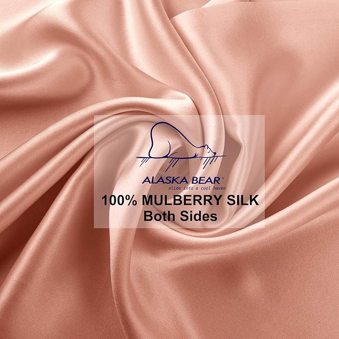 ALASKA BEAR Natural Silk Pillowcase, Hypoallergenic, 19 Momme, 600 Thread Count 100 Percent Mulberry Silk, Queen Size with Hidden Zipper (1, Dusty Pink)