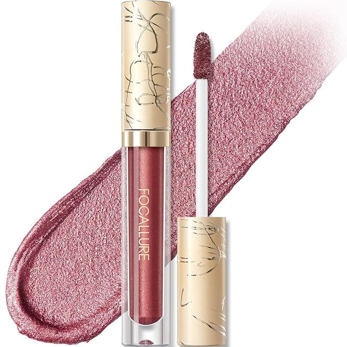 FOCALLURE Metallic Liquid Lipstick,Non Stick Cup Lip Gloss,High Impact Lip Color with Transfer-proof Wear,Long Lasting & Waterproof Lipstick Makeup for Women,Love Galore
