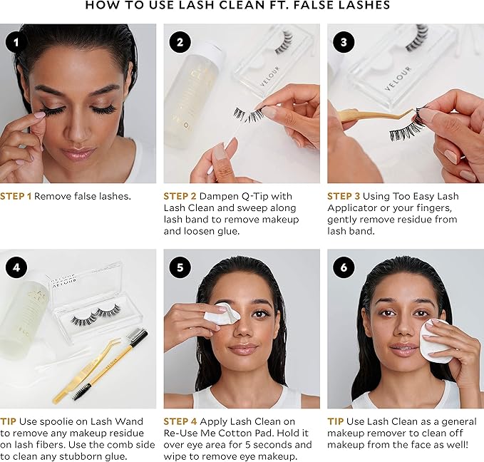 VELOUR Lash Clean - Oil Free Liquid Makeup Remover for Eyes, False Lashes, & Face - Gentle Lash Cleanser & Eye Makeup Remover - Vegan Lash Extension Cleanser - No Parabens or Fragrance (50 ml)