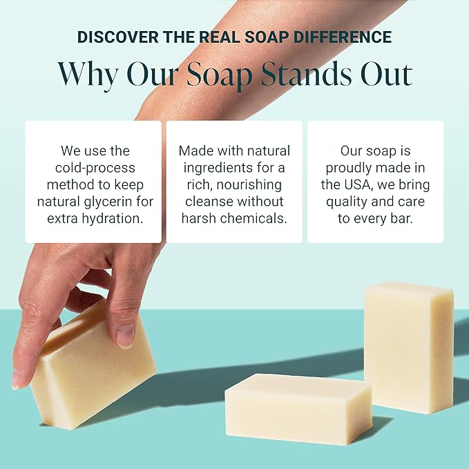 The Bubble Factory Handmade Natural Bath & Body Soap Bar, Vegan, All-Natural, Palm Oil Free, Made in USA with Shea Butter + Essential Oils, Unscented, 3 Bars