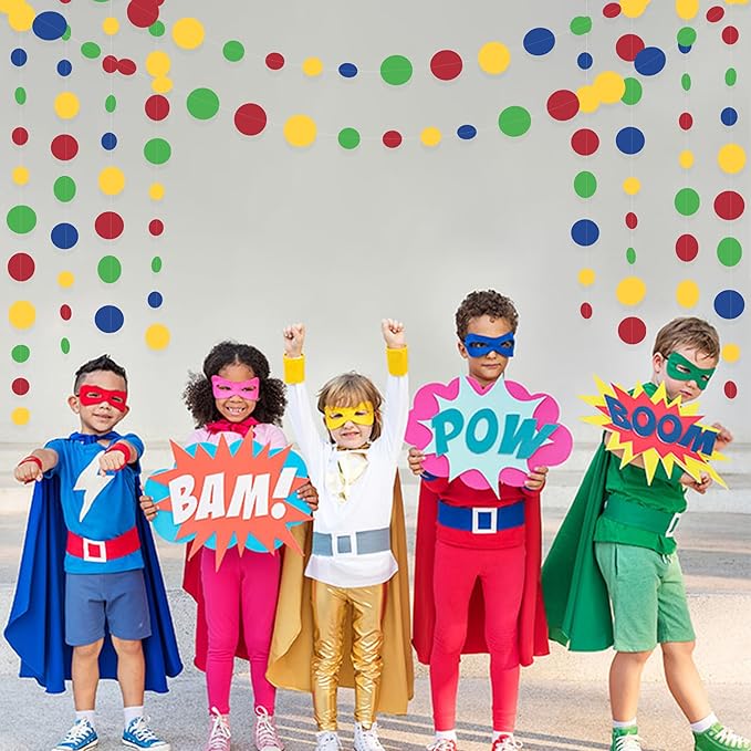 Super Mario Party Decorations Circle Dot Garland Red Blue Yellow Green Hanging Paper Polka Dot Streamer for Birthday Baby Shower Wedding Bridal Shower Carnival Circus Clown Fiesta Party Supplies