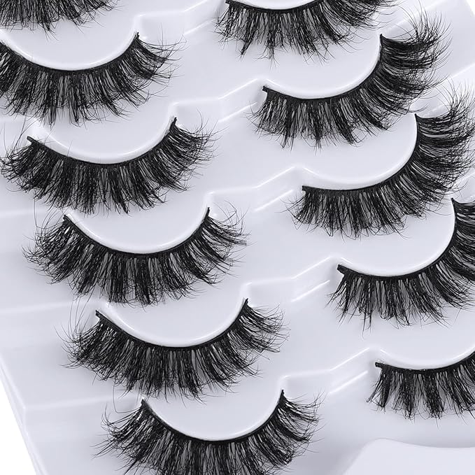 8D Fluffy Wispy Lashes False Eyelashes Cat Eye Lashes Faux Mink Lashes Natural Look That Look Like Extensions Pestañas Postizas D Curl Lash Strips 7 Pairs Pack