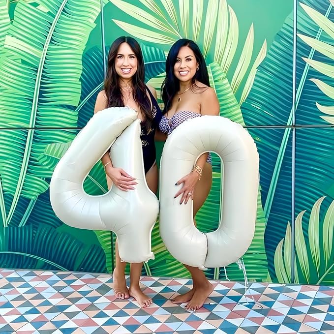40 In Cream Large Numbers Balloons 0-9, Self Inflating White Sand Foil Number 0 Helium Balloons for Boys Girls, Big Beige Digit 0 Balloons for Women Men Birthday Party Anniversary Supplies Decorations