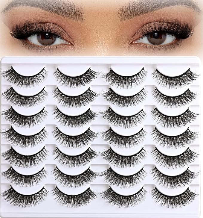Wispy Eyelashes Natural Cat Eye Lashes Short Mink Lash Strips Fluffy Fake Cateye Eyelash 14 Pairs False Volume Eye Lash Pack Natural Look