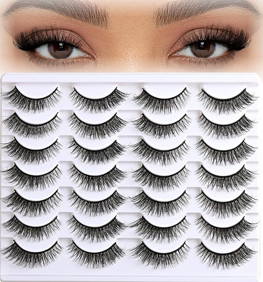 Wispy Eyelashes Natural Cat Eye Lashes Short Mink Lash Strips Fluffy Fake Cateye Eyelash 14 Pairs False Volume Eye Lash Pack Natural Look