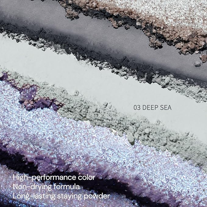 Flower Knows 03 Deep Sea - Sultry Smoke: Capture the mystery of the deep sea with cool, smoky greys and reflective silver glitter—siren eyes in a palette.Paint your lids with the colors of the sea