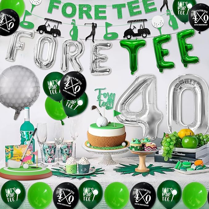 40th Birthday Decorations for Men, Golf Themed Happy 40th Birthday Party Decorations Balloons Numbers Banner Accessories Gifts for Men
