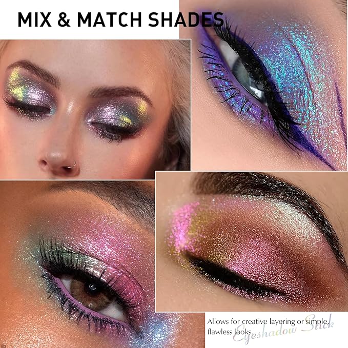 Glitter Eyeshadow Stick Metallic Chrome Finish, Shimmer Cream White Eye Shadow Stick Long Lasting Color Sparkle Multi-Use Eye Brightener Highlighter Makeup Blendable Eyeliner Pencil, 8#