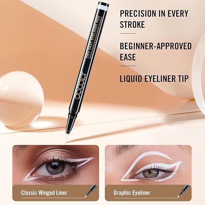 docolor Eyeliner, 2PCS White Liquid Eyeliner Waterproof Eye Liner Pen Super Slim Precise All Day White Eye Pencils Professional Makeup Liquid Eye Liner Pencil for Women