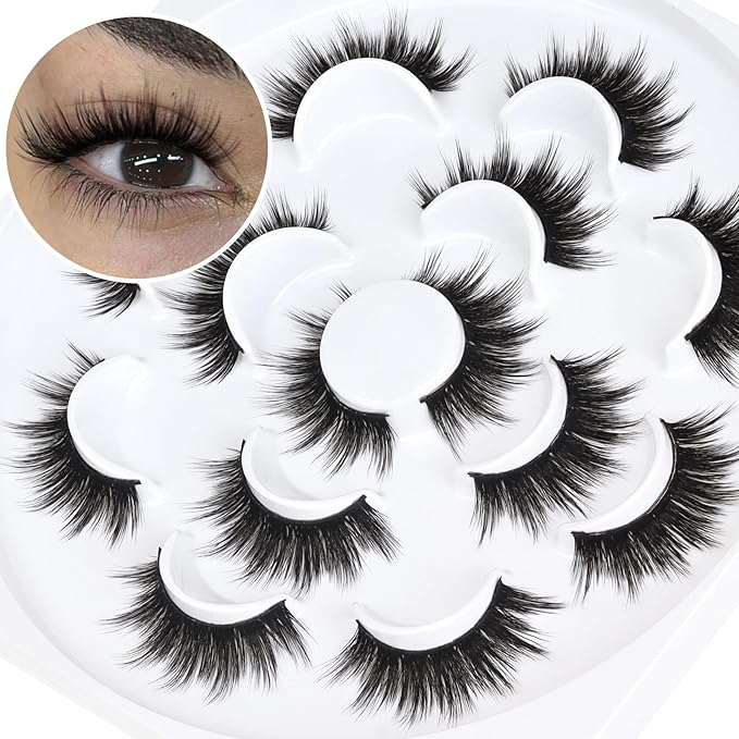 Veleasha Lashes 5D Faux Mink Lashes Volume False Eyelashes Handmade Fluffy Eye Lashes Fake Lashes Eyelashes 7 Pairs Luxurious Fake Eyelashes Pack (5D15)