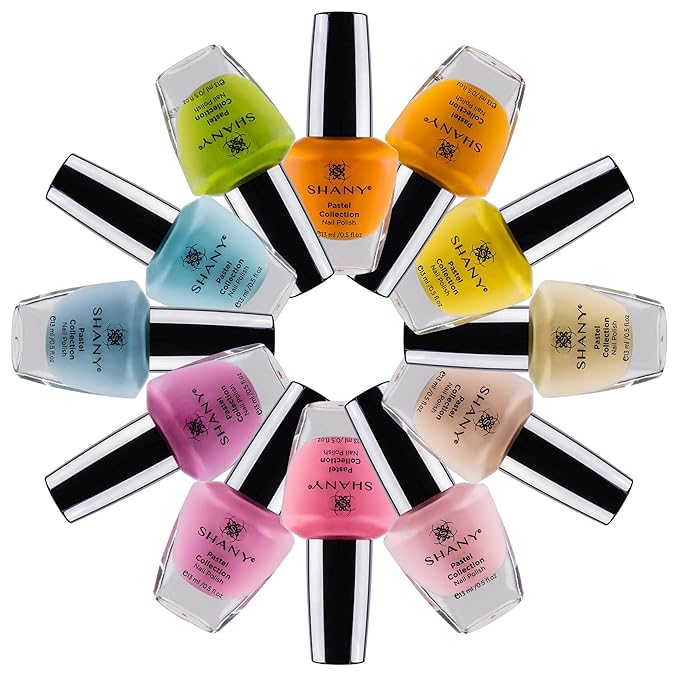 SHANY DIY Nail Polish Set - Quick Dry Nail Lacquer Kit, Vibrant & Colorful DIY Collection, Semi Glossy, Shimmery & Matte Finishes - Full Size - 12 Colors - Pastel