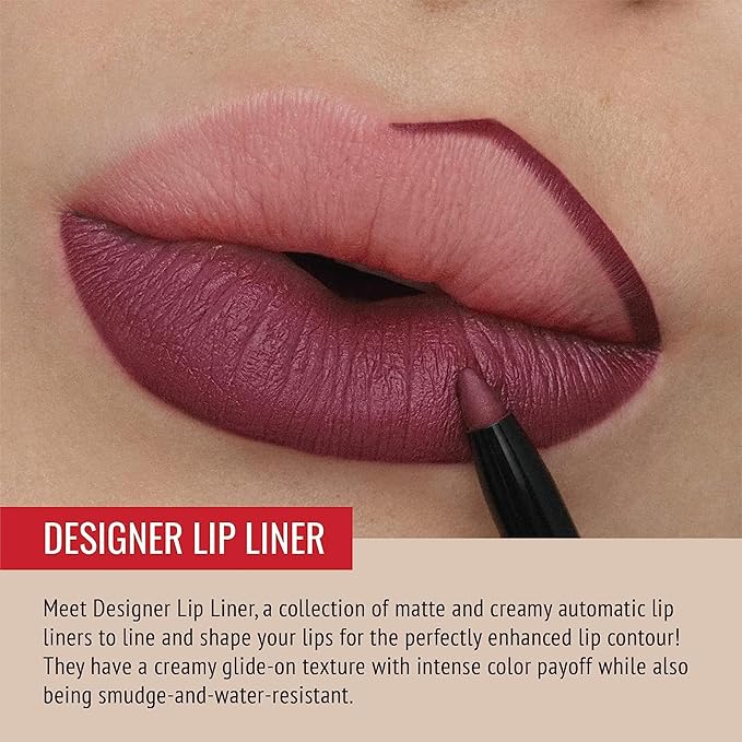 Runway Rogue ‘On Stage’ Velvet Glam Liquid Lipstick, Almost-Matte Rose Plum Lipstick with ‘Start the Show’ Designer Liner Lip Pencil, Matte Muted-Plum Lip-Liner Pencil and Lip-Liner Sharpener