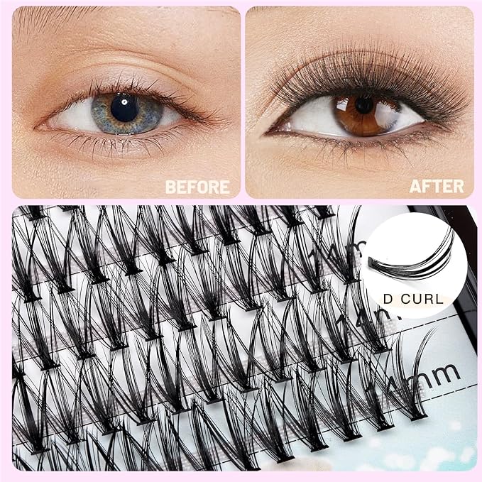 20D Cluster Eyelashes Mixed10-12-14mm/11-13-15mm/12-14-16mm/16-18-20mm Individual False Eyelashes Thickness 0.07mm D Curl Makeup Volume Eye Lashes 200 PCS (10-12-14mm)