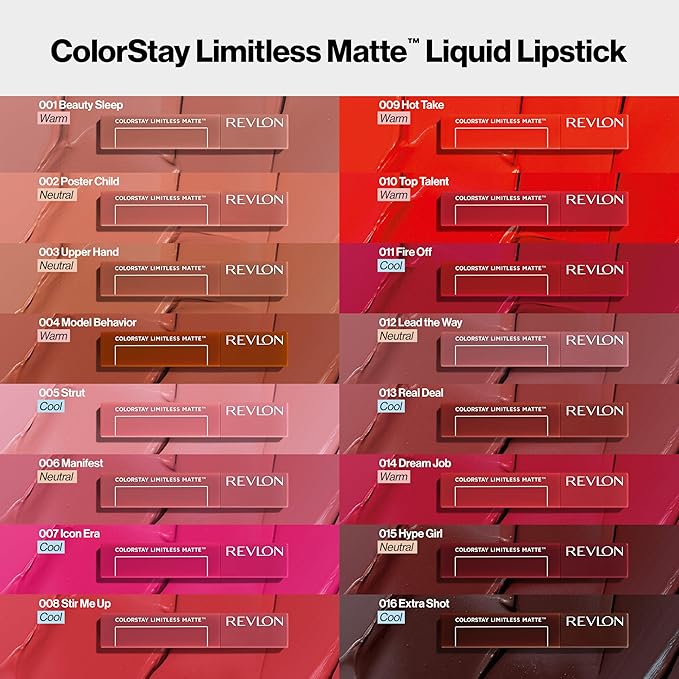 Revlon ColorStay Limitless Matte Liquid Lipstick, Vegan Formula, No-Budge, Longwear Lip Color, Long Lasting, Lightweight/Comfortable, Waterproof, 002 Poster Child, 0.17 fl oz