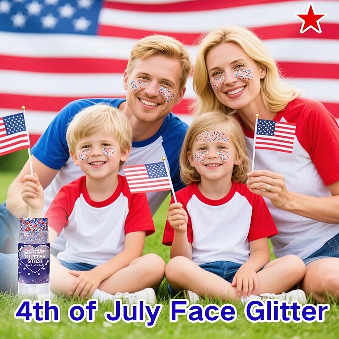Red White Blue Hair Glitter Stick for Kids,Patriotic Face Body Glitter,4th of July Accessories,Fourth of July Outfits for Women,Patriotic Day Memorial Day Waterproof Chunky Glitter Makeup