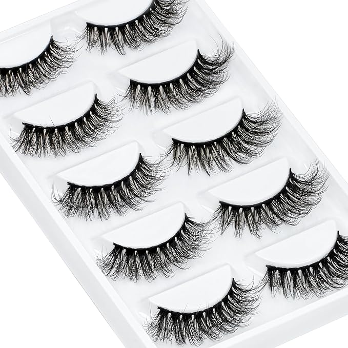 Veleasha Cat Eye Lashes Fluffy 5D Faux Mink Lashes 100% Handmade Luxurious False Eyelashes Volume Fake Lashes 5 Pairs Pack (804)