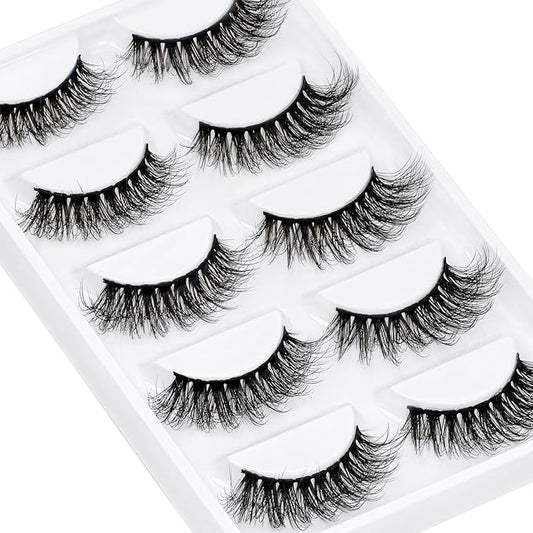 Veleasha Cat Eye Lashes Fluffy 5D Faux Mink Lashes 100% Handmade Luxurious False Eyelashes Volume Fake Lashes 5 Pairs Pack (804)