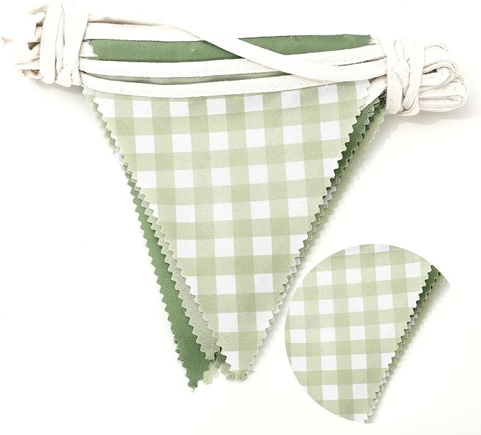 33Ft Green Party Hanging Banner Decoration Green Pennant Plaid Triangle Flag Fabric Bunting Garland for Birthday Wedding Baby Shower Party Supplies