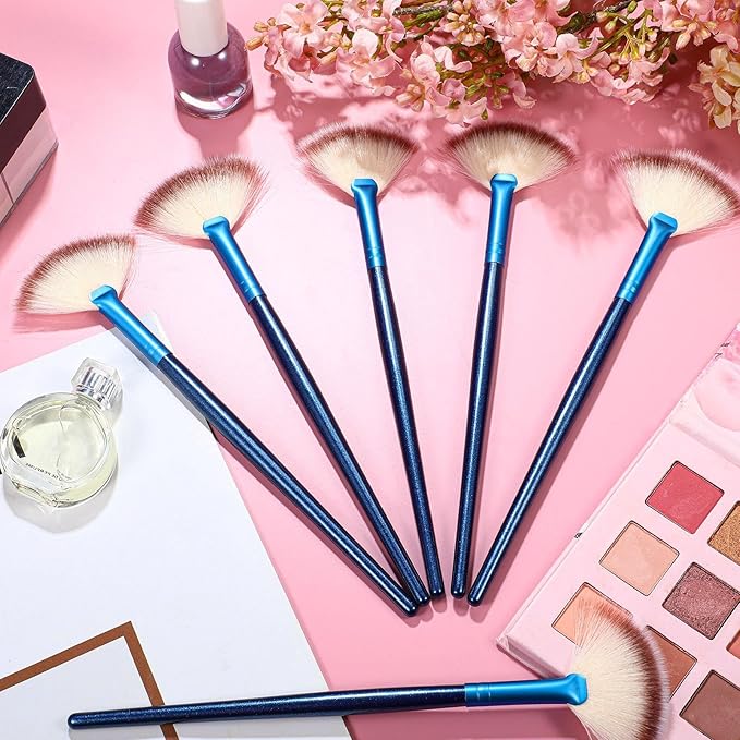 12 Pcs Soft Facial Fan Brush Blush Makeup Brush Face Mask Acid Applicator Multi Use Cosmetic Tools for Peel Mask Makeup for Mud Cream(Blue)