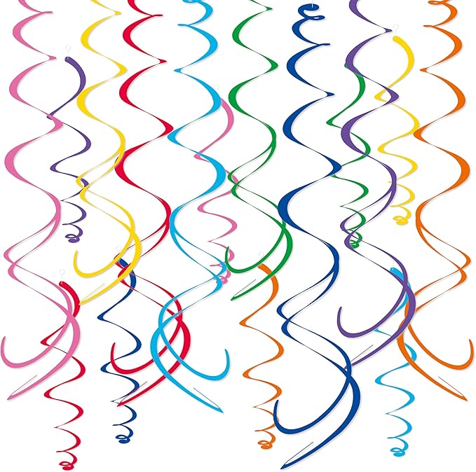 48‑Piece Multi-Color Paper Swirl Decorations – Hanging Party Swirls for Birthday, Baby Shower, Wedding & Celebration Decor