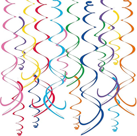 48‑Piece Multi-Color Paper Swirl Decorations – Hanging Party Swirls for Birthday, Baby Shower, Wedding & Celebration Decor
