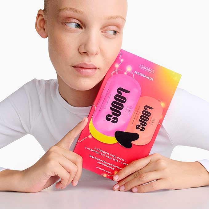 LOOPS Sculpt & Glow Set - Two Hydrogel Facemaks, Hydrogel Eye Mask, and Gua Sha