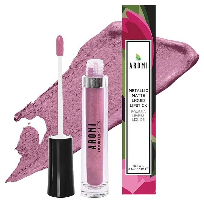 Aromi Dusty Rose Metallic Liquid Lipstick, Rosy Pink Lip Color for Women, Shimmery Finish, Long Lasting, Waterproof, Vegan (Pixie Dust)