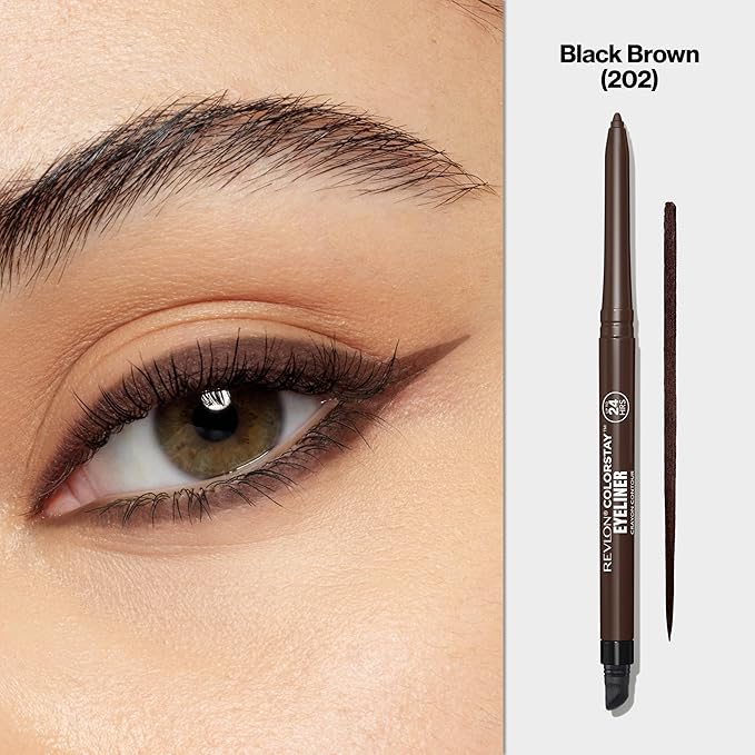 Revlon ColorStay Pencil Waterproof Eyeliner, Smudge-Proof, Eye Makeup with Built-In Sharpener, 202 Black Brown, 0.01 oz