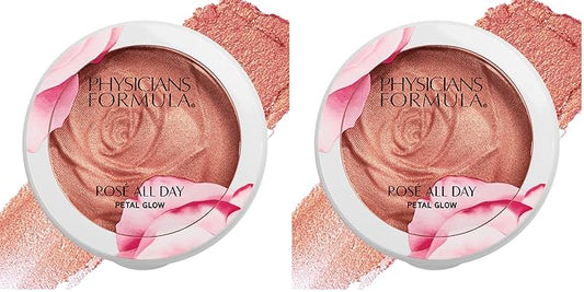 Physicians Formula Rosé All Day Highlighter Blush Face Powder, Blush Petal Glow, Shimmering Rose, Dermatologist Tested, Clinicially Tested (Pack of 2)