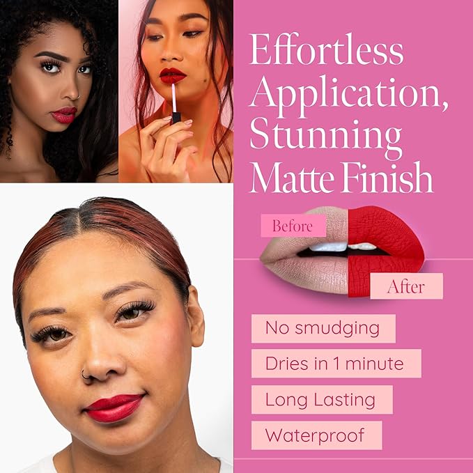 Aromi Matte Liquid Lipstick | Bright, True Red Lip Color for Women, Long-Lasting, Vegan, Long Wear, Blue Undertones, Waterproof, Handmade (Flamenco Red)