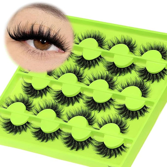 Veleasha Lashes False Eyelashes Fluffy D Curl Lashes 12 Pairs Cat Eye 5D Luxurious Volume Fake Eyelashes (Dopamine Green)