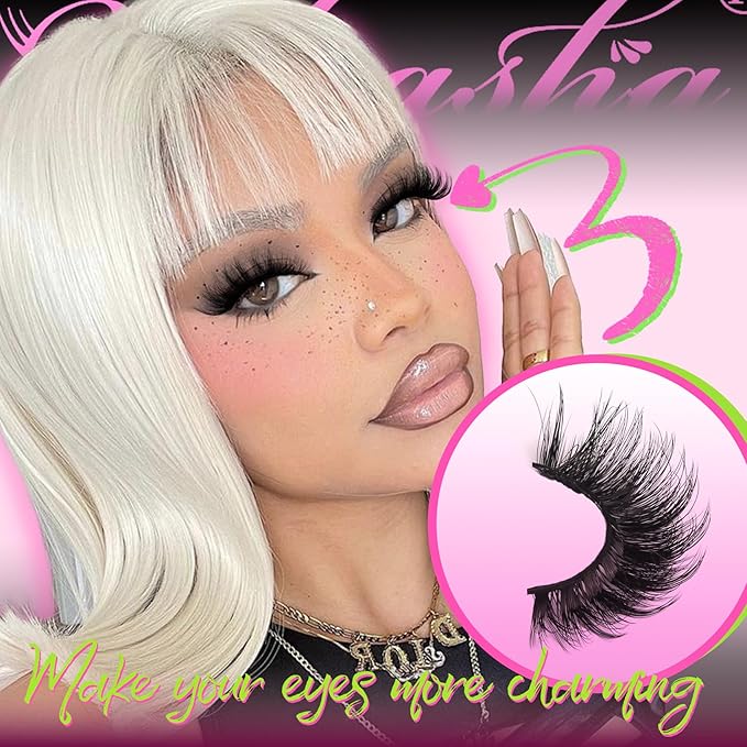 Veleasha Lashes False Eyelashes Fluffy D Curl Lashes 12 Pairs Cat Eye 5D Luxurious Volume Fake Eyelashes (Dopamine Green)