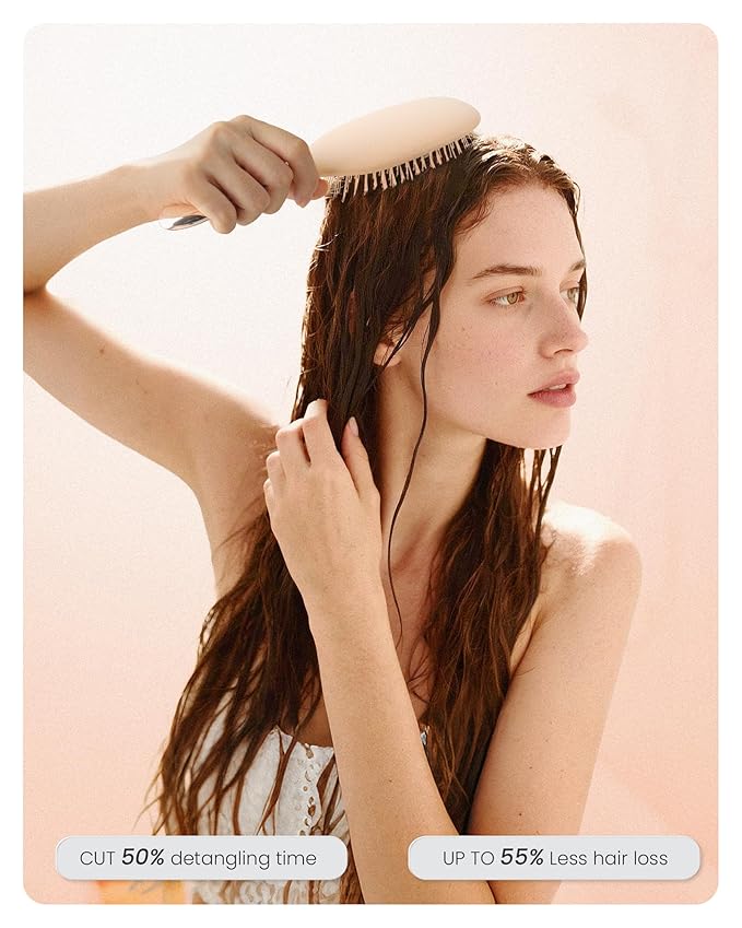 AIMIKE Detangling Brush, Detangler Paddle Brush w/Soft Bristles, Pain-Free Detangle Hairbrush Loosens Stubborn Tangles, Extra Gentle on Sensitive and Fine Hair, for Women & Kids Wet Dry Hair