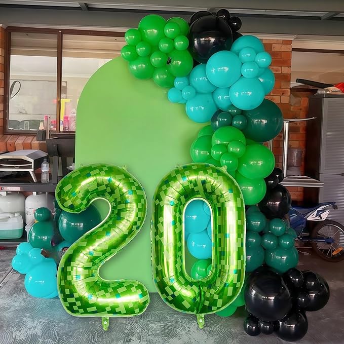 40 Inch Lime Green Pixel Number 0 Balloon for 10th Birthday Decoration, Large Dark Kelly Green Foil 0 Balloons for Boys Ten Year Old Birthday Video Game Forest Golf Theme St. Patrick's Day Party