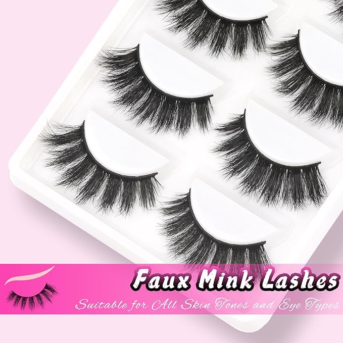 Veleasha Lashes 5D Faux Mink Lashes 100% Handmade Luxurious Volume Fake Eyelashes Lightweight Fluffy False Eyelashes 5 Pairs Pack (801)