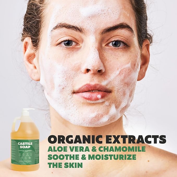 Unscented Castile Soap, Made in Greece, No Palm Oil, Vegan, Pure Organic Castile Soap Liquid - 1 Gallon Multipurpose - Perfect for Body, Bath, Home or Laundry, Professional Pump Included