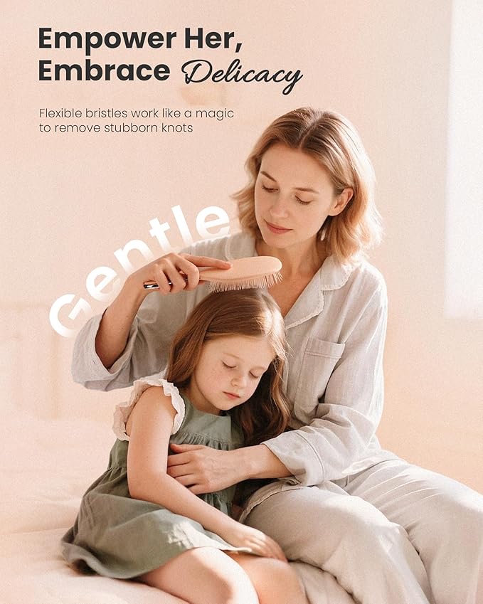 AIMIKE Detangling Brush, Detangler Paddle Brush w/Soft Bristles, Pain-Free Detangle Hairbrush Loosens Stubborn Tangles, Extra Gentle on Sensitive and Fine Hair, for Women & Kids Wet Dry Hair