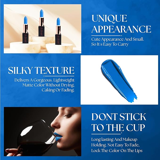lipstick provides smooth moisturizing application creamy on my lips hydrating long lasting wear non-sticky glides on provides maximum color organic shea butter-blue