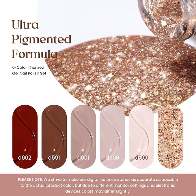 Beetles Fall Gel Nail Polish - 6 Colors Burgundy Brown Neutral Grey Plum Gel Polish Set Soak off UV Light for Easy DIY Nail Art Salon Home Design Gifts for Women