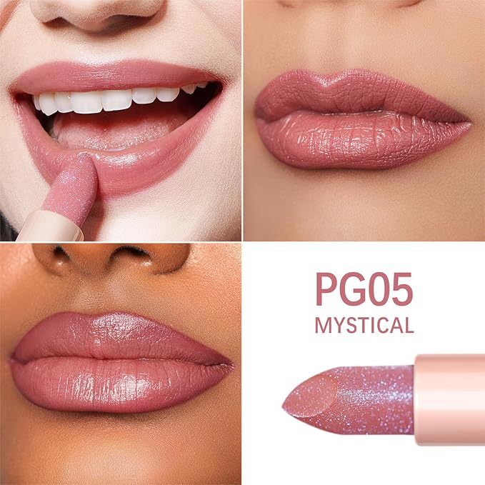 Oulac Moisturizing Pink Lipstick for Women - Tinted Lip Balm with Sparkle, Lightweight Lip Makeup, Mirror Design, Vegan & Gluten Free, PG05 Mystical