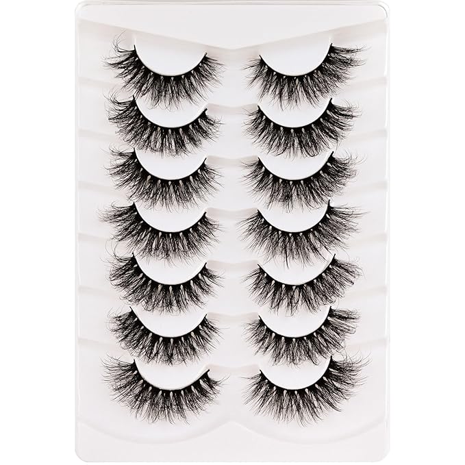 Veleasha False Eyelashes Wispy Faux Mink Lashes Fluffy Handmade Fake Eyelashes Natural Look 7 Pairs Pack Luxury Cat Eye Lashes (804)