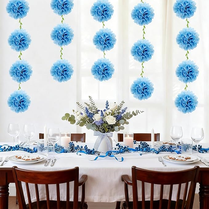 Tissue Paper Pom Pom Garland Hanging Paper Flower Decorations for Wedding Baby Shower Engagement Garden Tea Party Bridal Shower Spring Summer Wall Decor Nursery Arch Backdrop