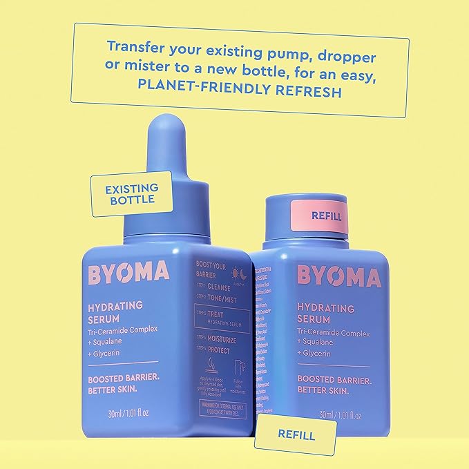 BYOMA Hydrating Serum Refill - Barrier Repair Serum - Moisturizing Face Serum with Squalane, Glycerin & Ceramides for Glowing, Dewy Skin - Hydrating Facial Serum for Dry Skin - 1.01 fl. oz Refill