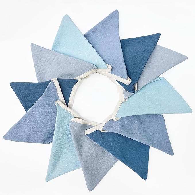 2 Strings Blue Pennant Banner Flags Nursery Garland Royal Linen Fabric Triangle Bunting Streamers for Baby's Room Decor Kids Boys Nautical Birthday Baby Shower Boho Wedding Event Party Decorations