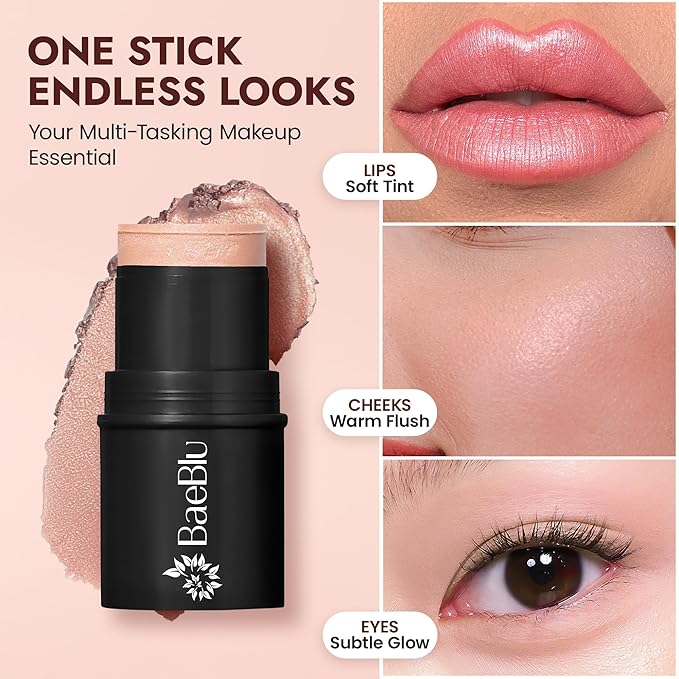 BaeBlu - Organic Blush Tube, Moscato - 100% Natural Vegan Cream Blush Sticks, Multi-Use Bronzer, & Highlighter for Lips, Cheeks & Eyes, Buildable Shimmer, Gluten-Free, Paraben-Free, Made in USA