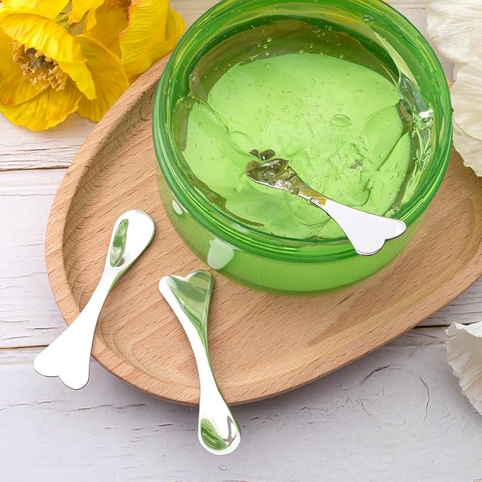 3pcs Mini Metal Makeup Spatula, Reusable Cosmetic Cream Spatulas Spoon, Skincare Scoop Applicator Facial Massage Beauty Tools for Mixing and Sampling Face Eye Cream- Silver