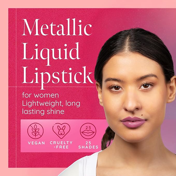 Aromi Metallic Matte Liquid Lipstick - Light Pink Lip Color for Women, Shimmery Finish, Long-Lasting Lipstick, Waterproof (Cotton Candy)