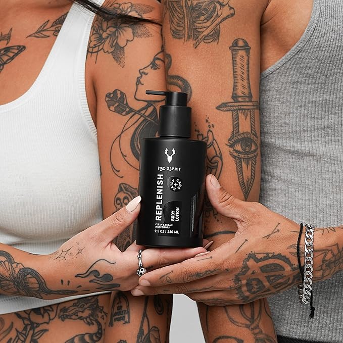 Replenish Tattoo Body Lotion - Fragrance-Free Lotion, Non-Greasy & Silicone-Free, Clean Ingredients, Lightweight for Daily Use (9.5 Ounce)