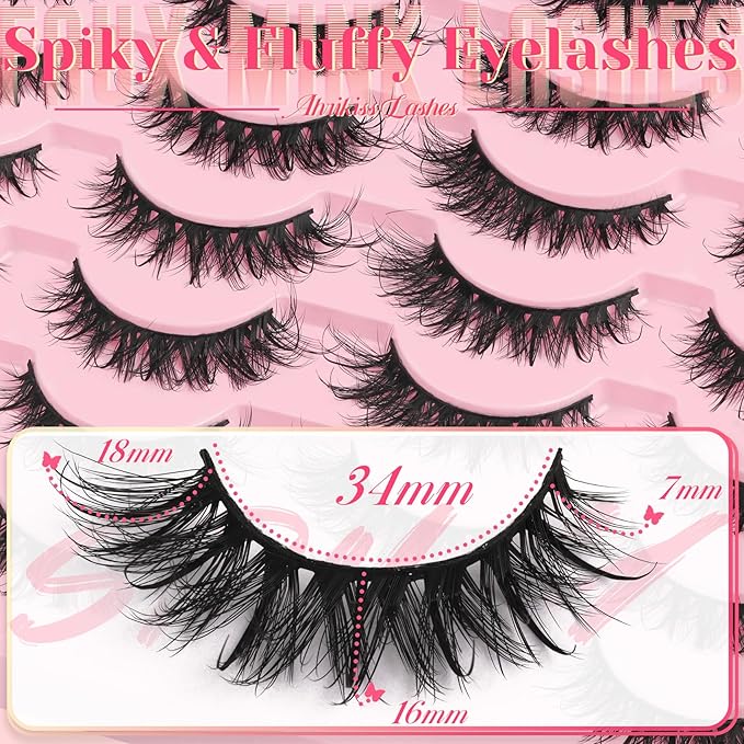Ahrikiss Lashes Fluffy Eyelashes Wispy False Eyelashes Spiky Manga Lashes D Curl Cat Eye Lashes Natural Look 8D Volume Anime Fake Eyelashes Faux Mink Lashes 14 Pairs Pack (Spike02)